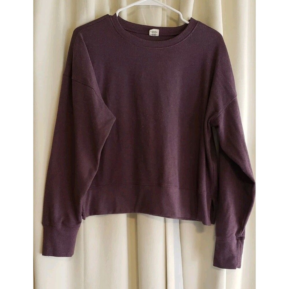 Ebb & Flow Athleisure Purple Ribbed Cropped Sweatshirt Pullover Women's Medium